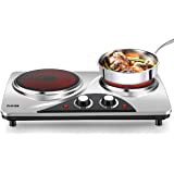 CUKOR Electric Hot Plate, 1800W Portable Electric Stove,Infrared Double Burner,Heat-up In Seconds,7.1 Inch Ceramic Glass Doub