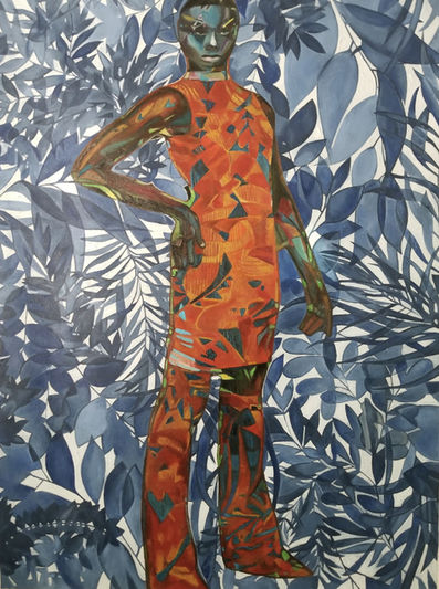 Wole Lagunju, ‘Woman in indigo cool blue ’, 2020