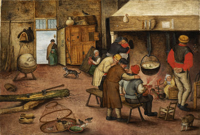 Pieter Bruegel the Younger, ‘Peasants warming themselves beside the hearth’, 17th century 