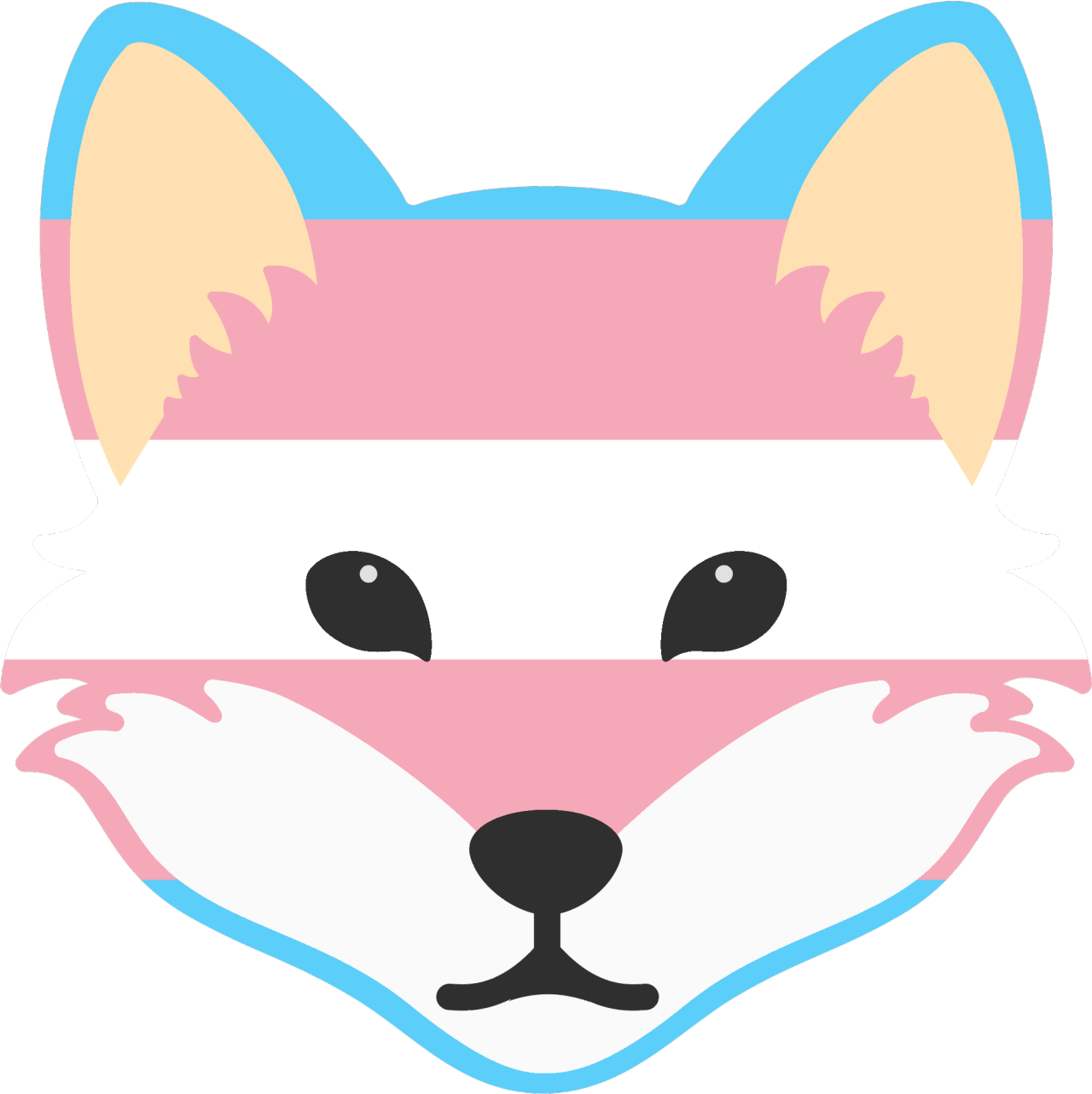 A fox emoji with the colors of the trans flag.