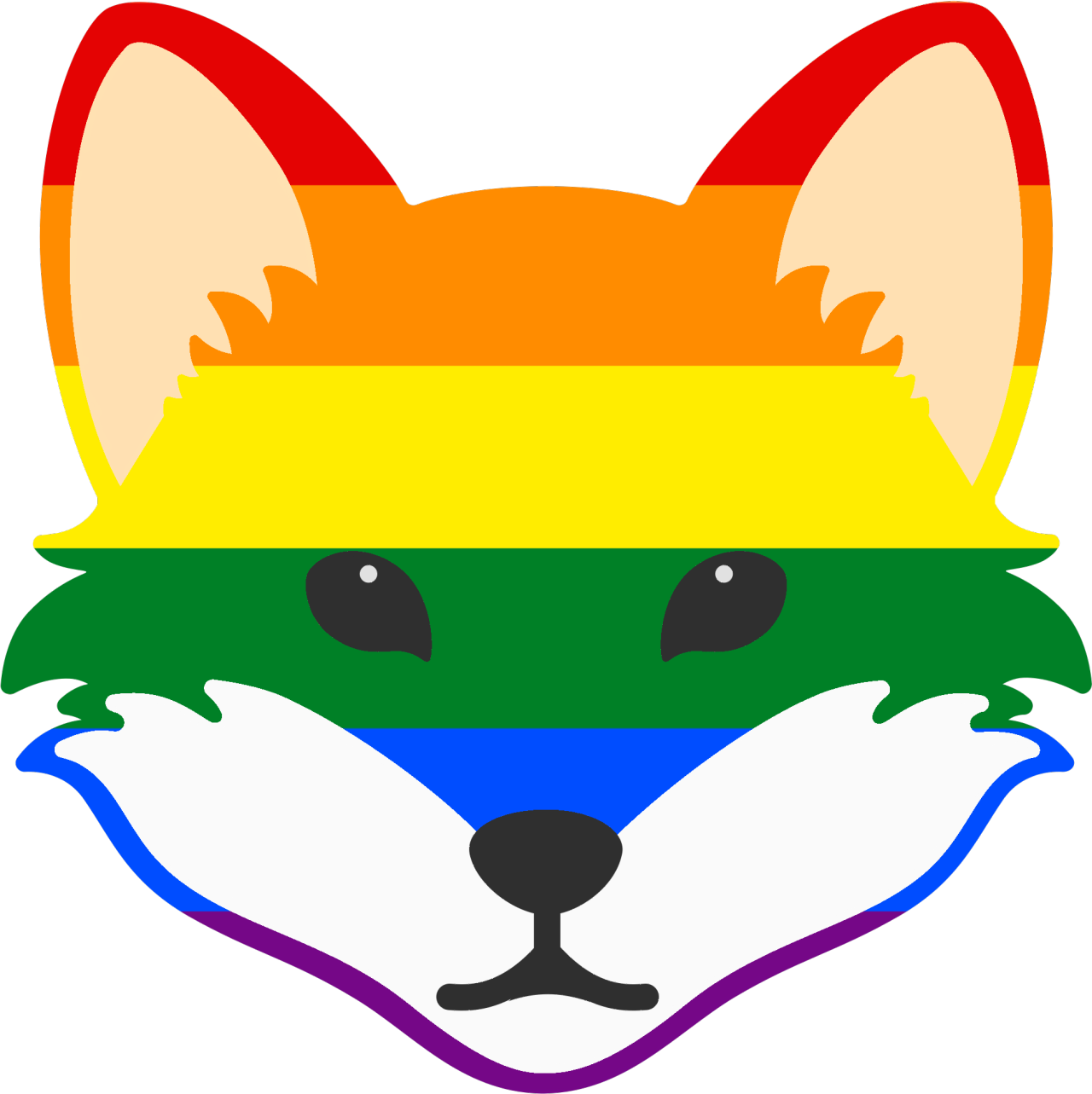 A fox emoji with the colors of the rainbow gay flag.