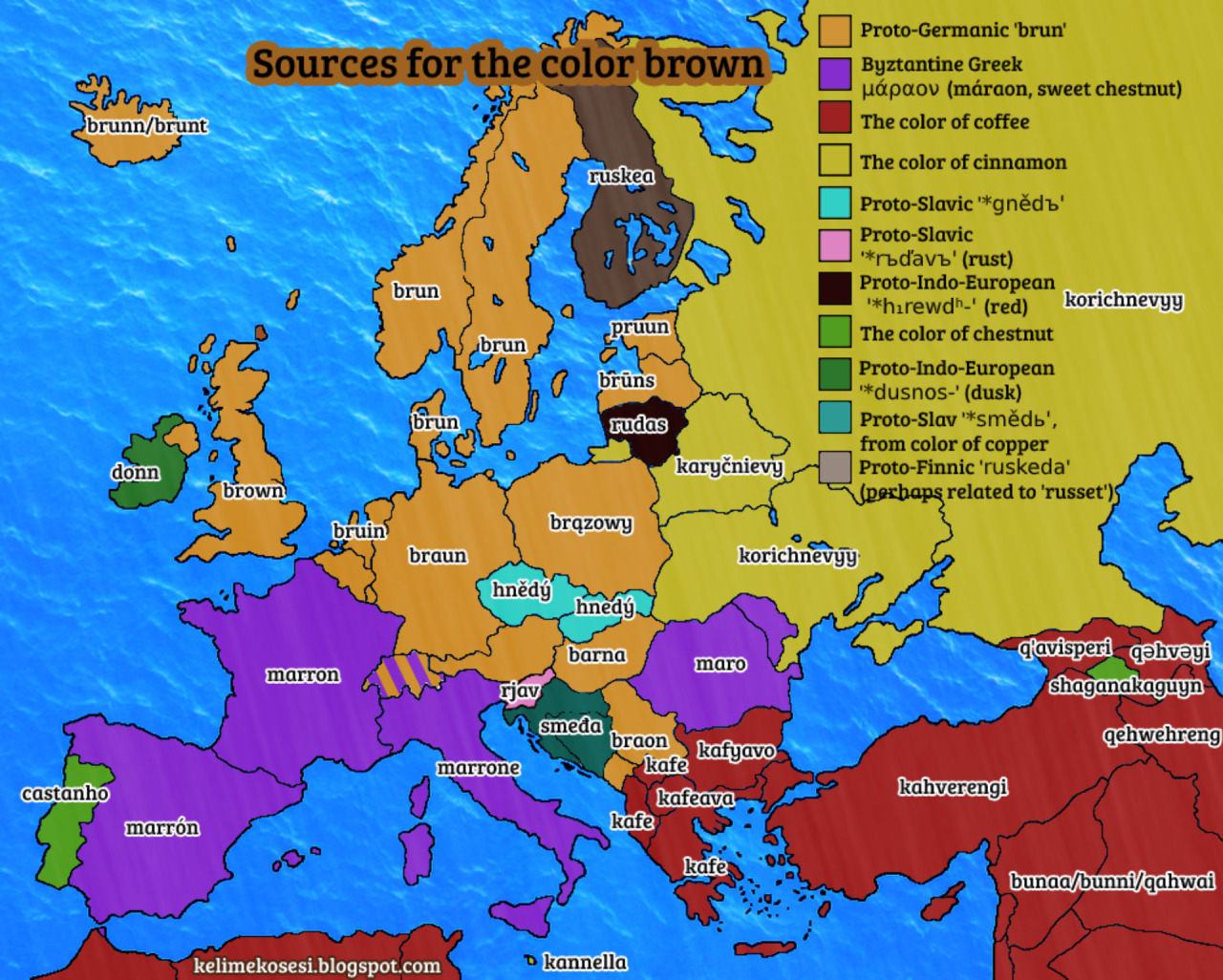 arrozbrillante:
“jagoandlitefoot:
“mapsontheweb:
“Where the word for the color “brown” comes from in each language.
by u/Lebl4t
Keep reading
” ”
in spain you say castaño too!
”