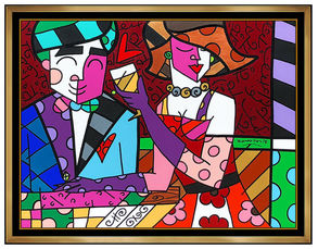 Romero Britto Large Original Acrylic Painting On Canvas Signed Modern Portra
