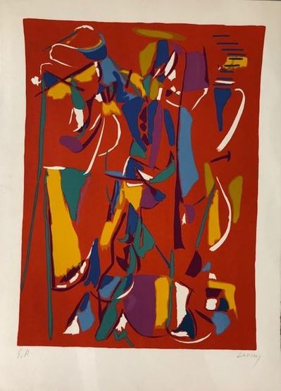 André Lanskoy, ‘Composition fond rouge ’, ca. 1970