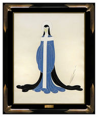 ERTE Original Gouache Painting Signed Artwork Costume Dress Design Nude Female