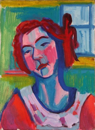 Ernst Ludwig Kirchner, ‘Mädchenkopf mit Holzfigur am Fenster (Girl's Head with Wooden Sculpture at the Window)’, 1919-1920