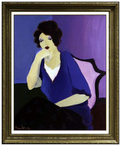 Itzchak Tarkay, ‘Itzchak Tarkay Large Acrylic Painting On Canvas Signed Female Portrait Cafe Art’, 20th Century