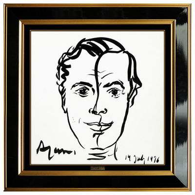 Yaacov Agam, ‘Yaacov Agam Original Ink Drawing Male Portrait Hand Signed Modern Framed Artwork’, 1976