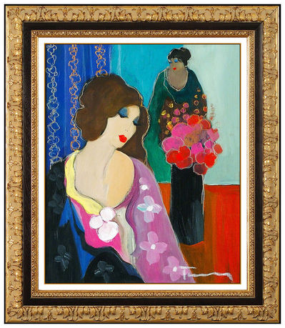 Itzchak Tarkay, ‘Itzchak Tarkay Original Painting Acrylic On Canvas Signed Portrait Lady Cafe Art’, 1998