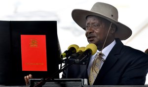 President Yoweri Museveni takes Oath of Allegience during the Swearing in Ceremony of  in Kampala, Republic of Uganda