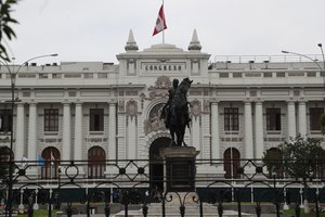 A view of Congress after lawmakers swore-in Manuel Merino, head of Peru's legislature, as the new president in Lima, Peru, Tuesday, Nov. 10, 2020