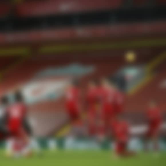 Bruno Fernandes of Manchester United has a shot from a free kick during the Premier League match between Liverpool and Manchester United at Anfield on January 17, 2021 in Liverpool, England.