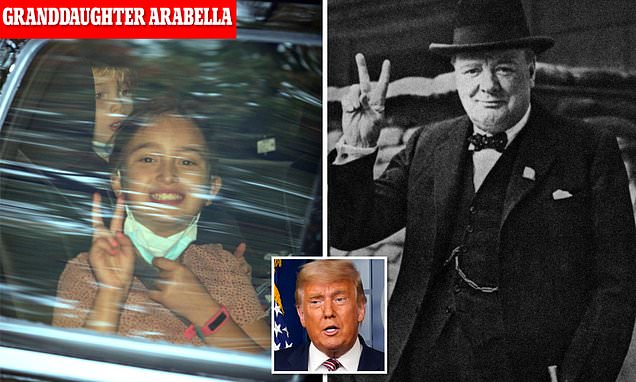 Ivanka Trump's daughter Arabella, nine, flashes Churchill's V-for-victory sign