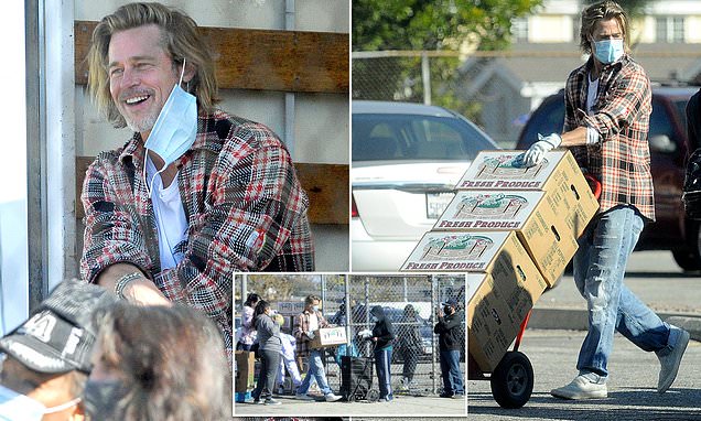 Brad Pitt is spotted delivering boxes of groceries to those in need in LA