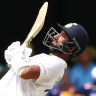 Cheteshwar Pujara bats on day three of the fourth Test at the Gabba. 