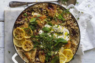 Persian chicken with rice, pistachio & mint