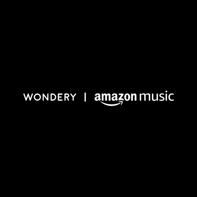 Black background with white text that says "WONDERY | Amazon Music" - the image is to announce Amazon Music's acquisition of podcasting company, Wondery.