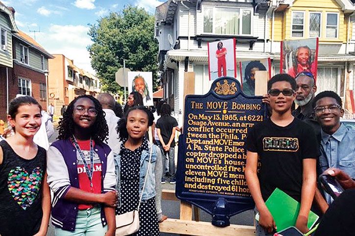 Jubilee School youth unveiling MOVE historical marker