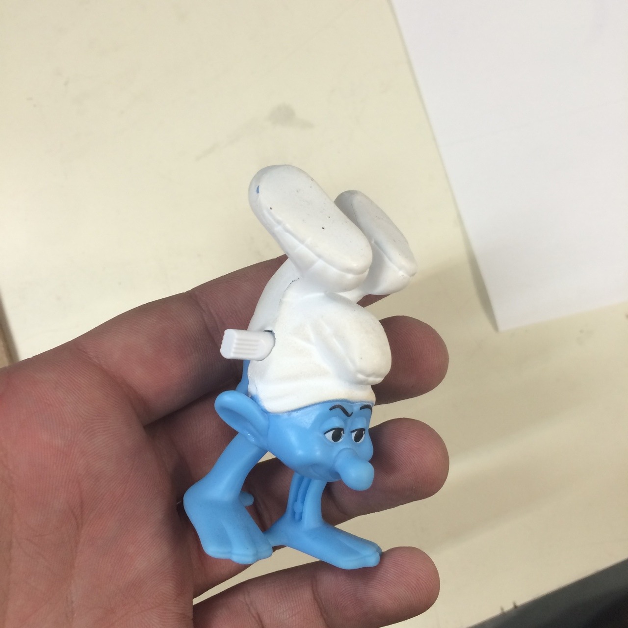 grimelords:
“A woman who doesn’t work here anymore brought this weird smurf toy into work a couple of months ago and set it on top of the computer because apparently her kids wouldn’t stop fighting over it and I hate it every day. It sits up there...