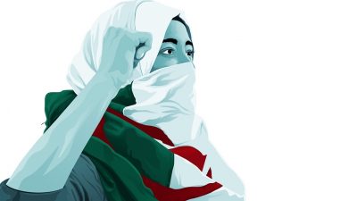 Illustration of Algerian protestor by Intifada Street