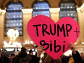 "Muslim and Jewish Solidarity" protest against the policies of President Trump and Prime Minister Netanyahu at Grand Central Terminal in New York City, U.S., February 15, 2017