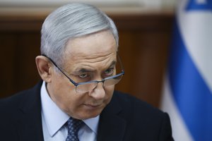 Israeli Prime Minister Benjamin Netanyahu, chairs the weekly cabinet meeting at the Prime Minister's office in Jerusalem, Sunday, Nov. 3, 2019.