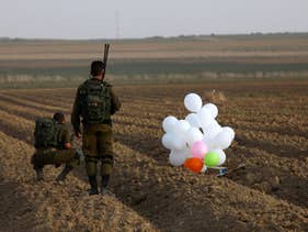 File photo: An incendiary balloon launched from Gaza was intercepted by an IDF drone. October 19, 2018.