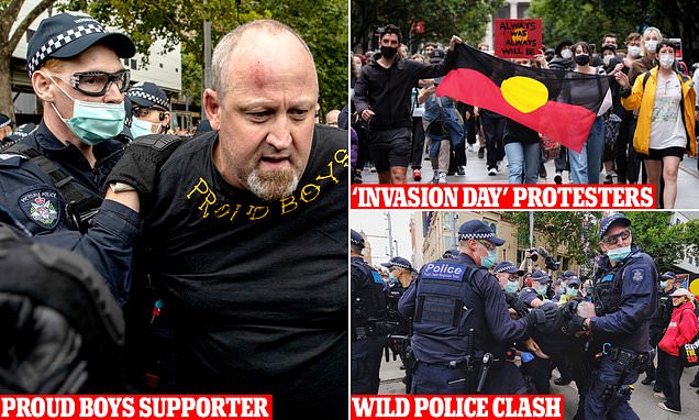 Melbourne's Australia Day protests turn ugly as man is carried out in handcuffs