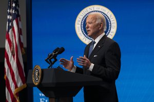 President Joe Biden speaks during an event on American manufacturing, in the South Court Auditorium on the White House complex, Monday, Jan. 25, 2021, in Washington.