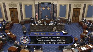 In this image from video, the vote defeating Sen. Rand Paul, R-Ky., challenge to the constitutionality of the impeachment trial of former President Donald Trump in the Senate at the U.S. Capitol in Washington, Tuesday, Jan. 26, 2021.