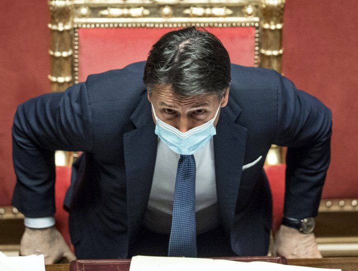 Italy's Prime Minister Giuseppe Conte speaks prior to a confidence vote at the Italian Senate, on 19 January 2021