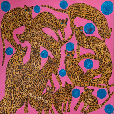 Hunt Slonem, ‘Tailspin Ocelots & Orbs’, 2020