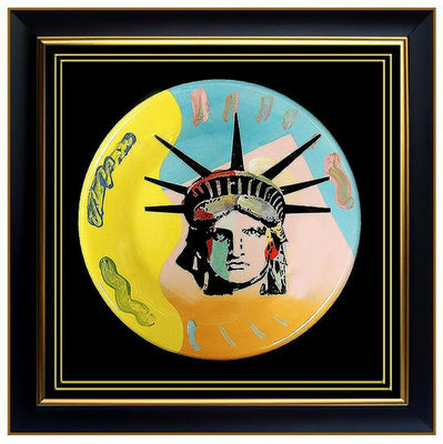 Peter Max, ‘PETER MAX ORIGINAL Ceramic Plate PAINTING Signed LIBERTY HEAD Pop Art Acrylic’, 1990-1999