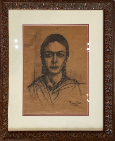 Unknown Artist, ‘'In the Study - Self Portrait of Frida Kahlo,' charcoal drawing on paper by Unknown (attributed to Frida Kahlo)’, 20th century