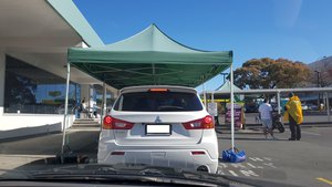 Waiting in line at the drive through Coronavirus Covid-19 testing centre in Henderson, New Zealand