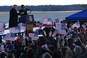 Donald J. Trump addresses guests at Joint Base Andrews, Maryland during the final departure ceremony Jan. 20, 2021