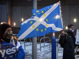 An anti-Brexit pro-Scottish independence activist outside the Scottish Parliament in Edinburgh on 31 December 2020