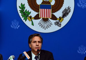 U.S. Deputy Secretary of State Antony J. Blinken addresses a press conference in Nay Pyi Taw on 1/18/2016