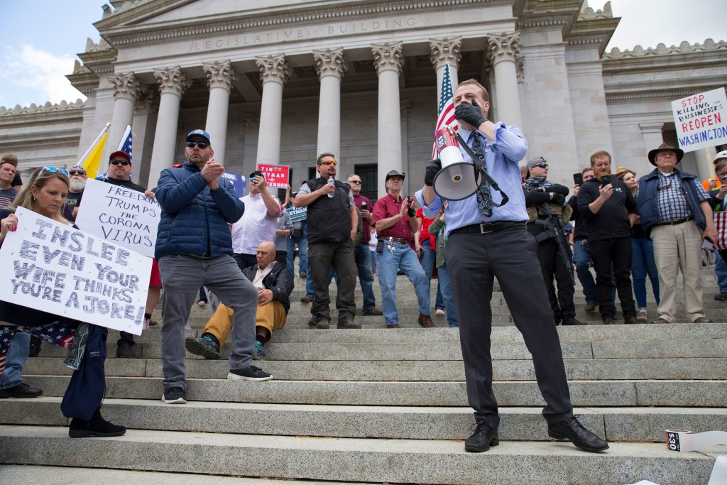 Protestors Rally Against Stay At Home Order At Washington State Capitol