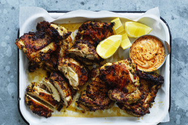 Barbecued marinated chicken with spicy mayonnaise.