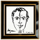 Yaacov Agam Original Ink Drawing Male Portrait Hand Signed Modern Framed Artwork