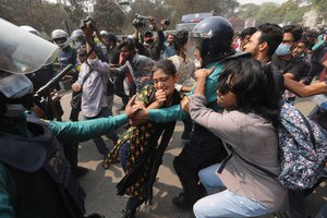 Bangladeshi students clash with police during a protest in Dhaka, Bangladesh, Monday, March 1, 2021.