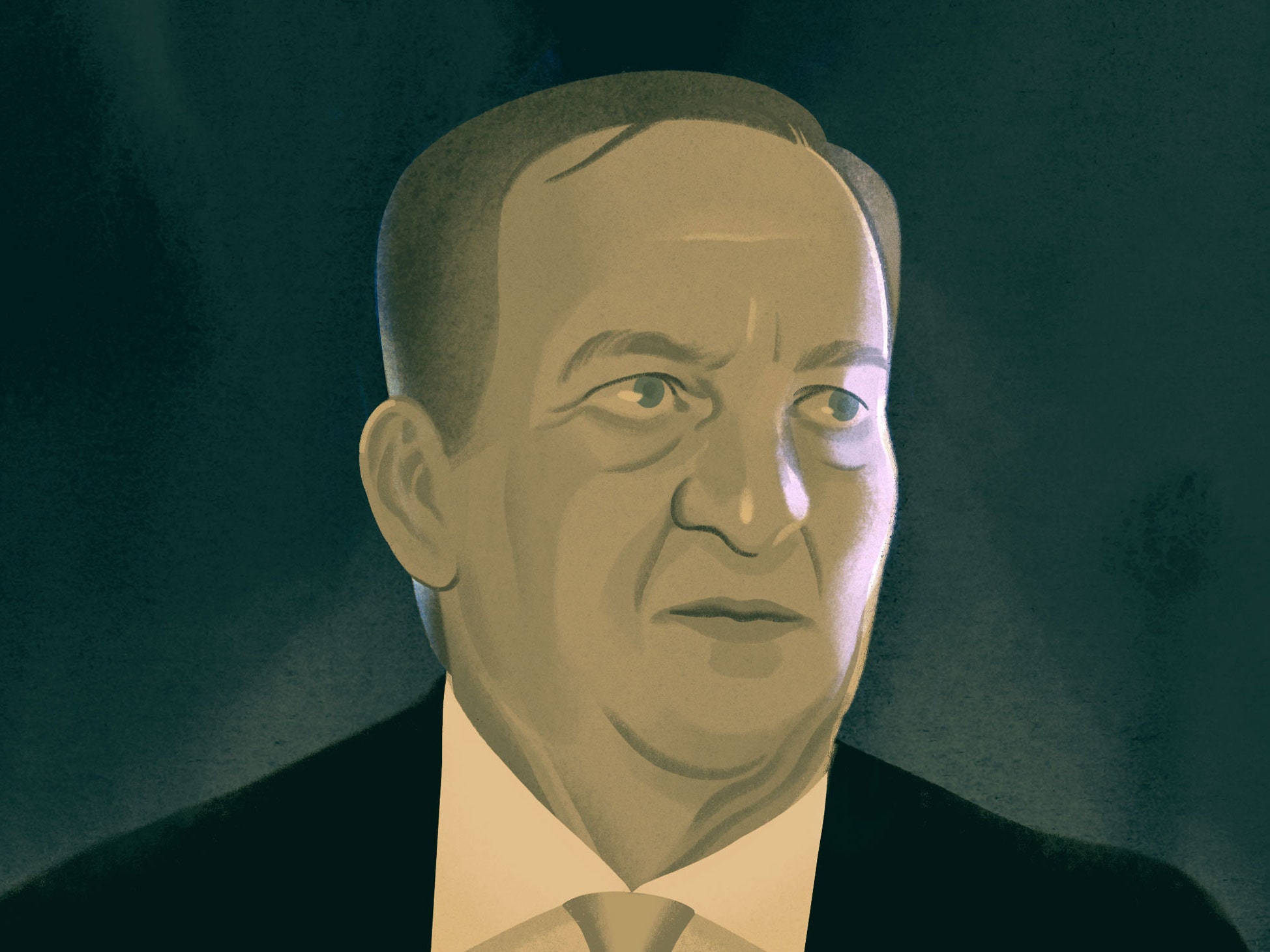 An illustrated portrait of Larry Summers in a dark background with dim lighting.