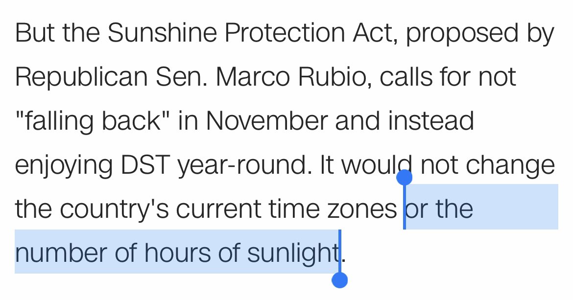 CNN excerpt saying that the bill would not change the number of hours of sunlight