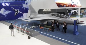 A South Korea's FA-50 fighter jet manufactured by the Korea Aerospace Industries (KAI) is displayed