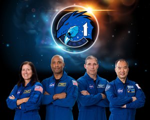 SpaceX Crew-1 official crew portrait with NASA astronauts Shannon Walker, Victor Glover, Mike Hopkins, and JAXA astronaut Soichi Noguchi