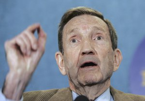 Former U.S. Attorney General Ramsey Clark as he speaks during a press conference at the National Press Club in Washington