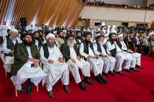 Taliban delegations during the opening session of the peace talks between the Afghan government and the Taliban in Doha, Qatar, on February 29, 2020