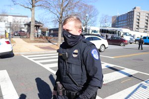 Police patrols to secure the perimeter of Capitol ahead of the preparation of Joe Biden inauguration in Washington DC