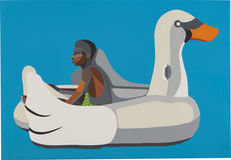 Boy on Swan Float